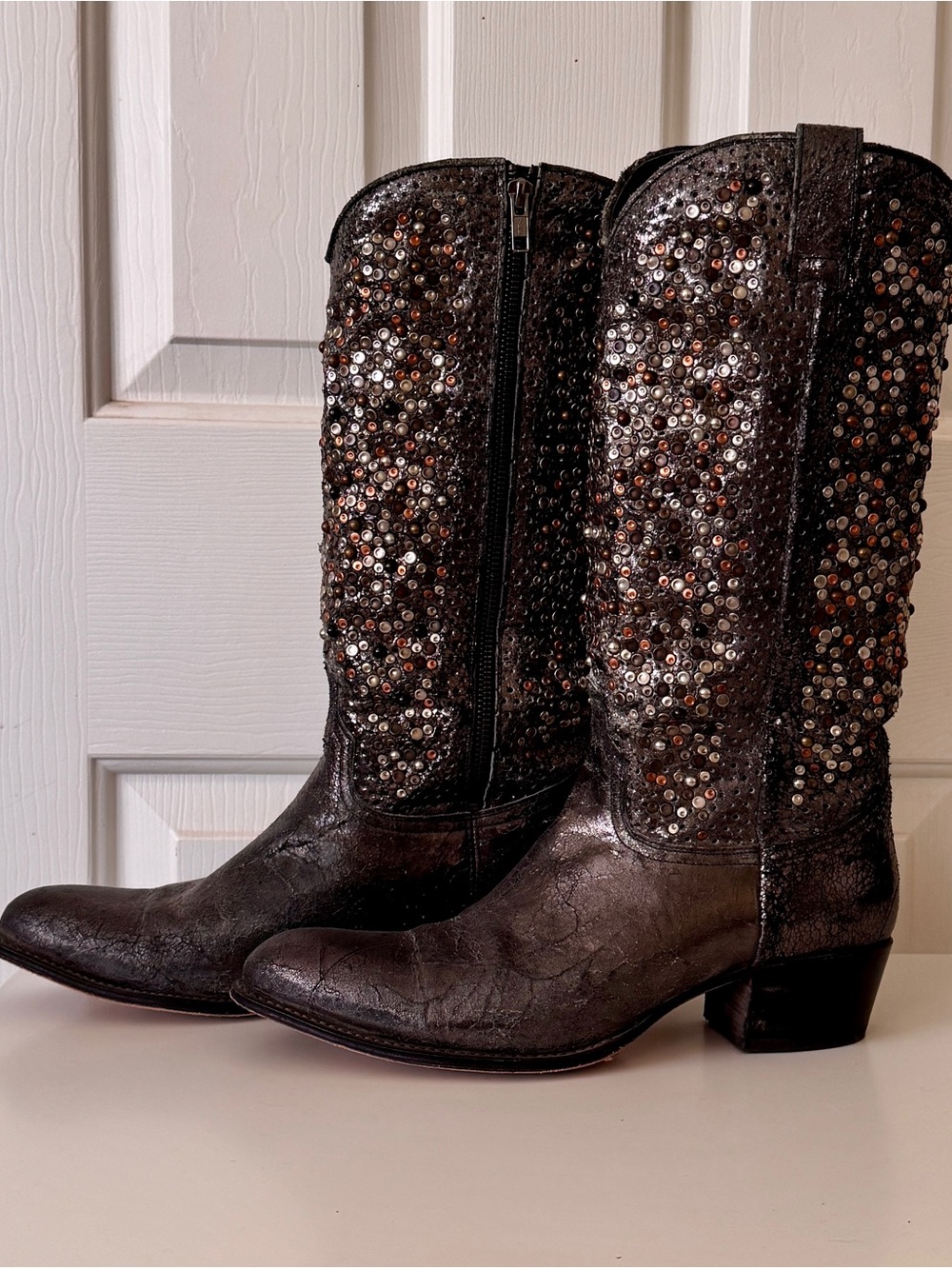 Frye Company Deborah Studded Cowboy Boots in Anthracite